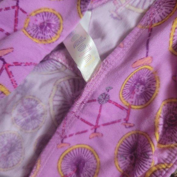 OS LuLaRoe Soft Stretchy Leggings Pink Purple Bicycle Print Leggings One Size - Picture 5 of 7